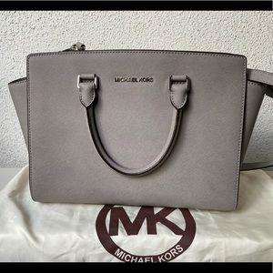 Michael Kors Selma Saffiano Leather Satchel grey
